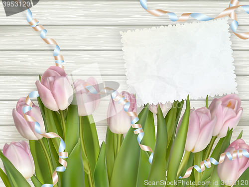 Image of Vintage toned tulips and note paper. EPS 10
