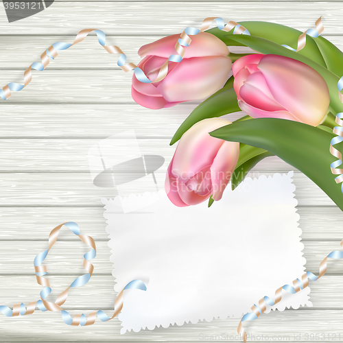 Image of Tulips lying on a white textured table. EPS 10