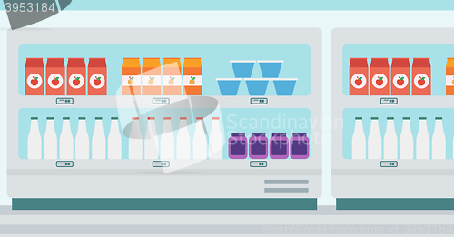 Image of Supermarket shelves with dairy products.