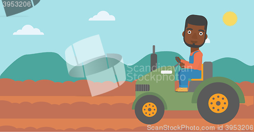 Image of Farmer driving tractor.