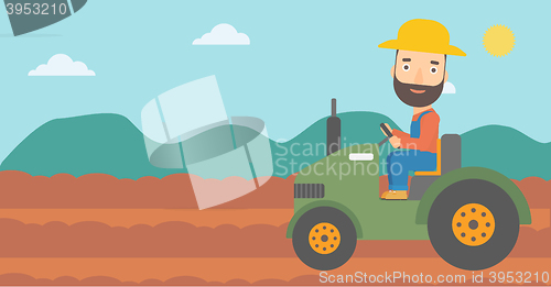 Image of Farmer driving tractor.