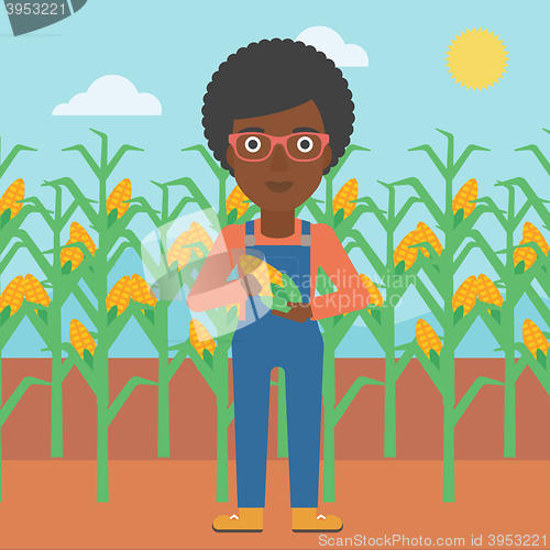 Image of Farmer holding corn.