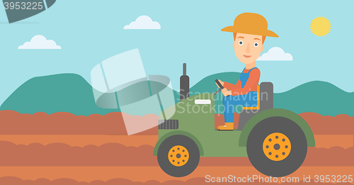 Image of Farmer driving tractor.