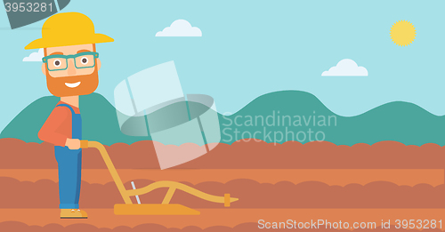 Image of Farmer on the field with plough.