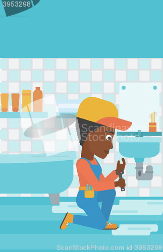 Image of Woman repairing sink.