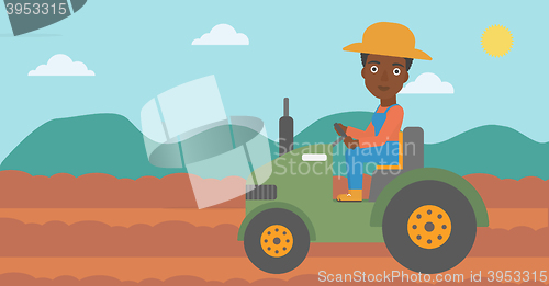 Image of Farmer driving tractor.