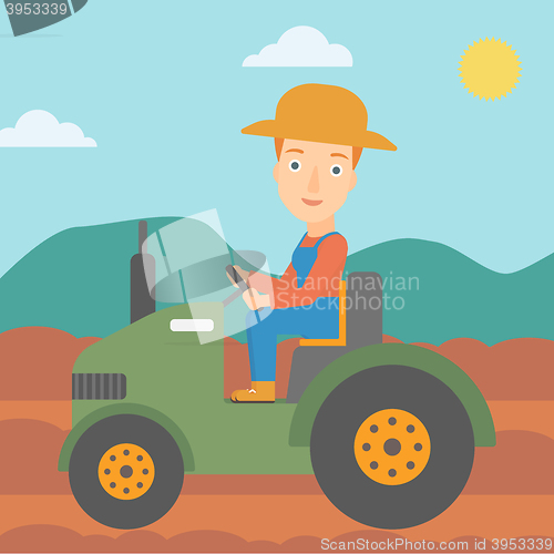 Image of Farmer driving tractor.