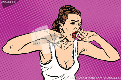 Image of retro woman yawning in the morning