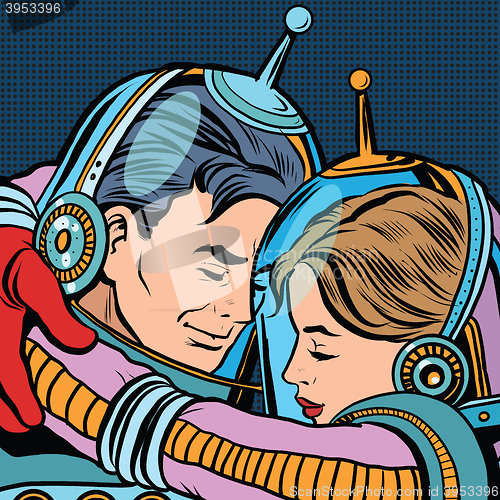 Image of Retro love couple astronauts man woman