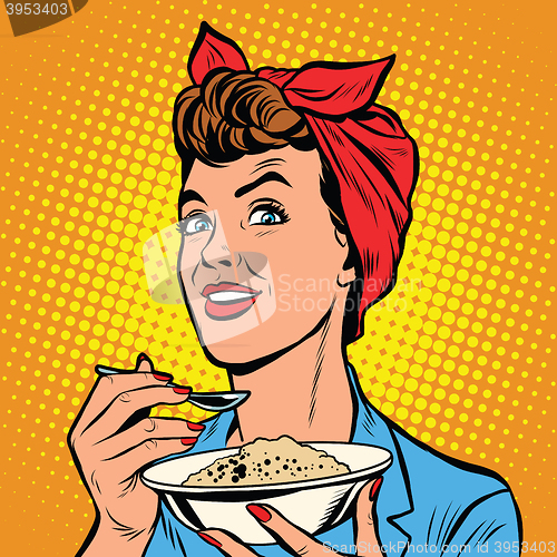 Image of Woman with bowl of delicious cereal