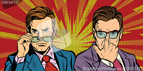 Image of Two men with glasses look simply