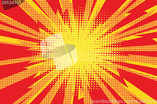 Image of Red yellow pop art retro background cartoon lightning blast radi