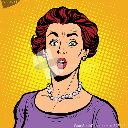 Image of Surprised woman with a pearl necklace