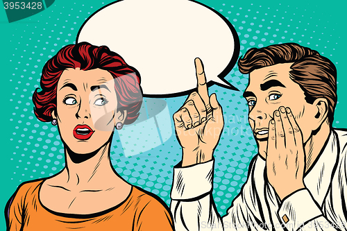 Image of Man and woman a secret hearing gossip