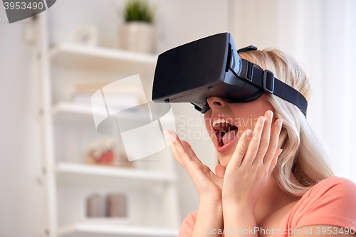Image of woman in virtual reality headset or 3d glasses