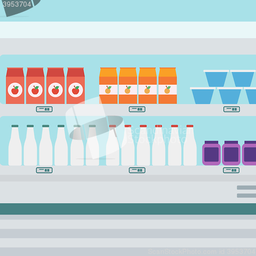 Image of Supermarket shelves with dairy products.