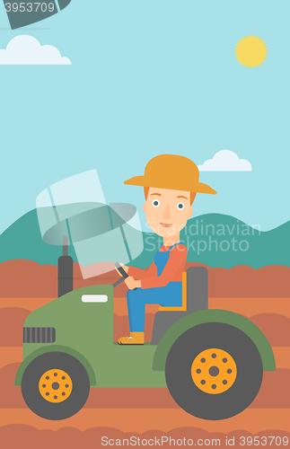 Image of Farmer driving tractor.