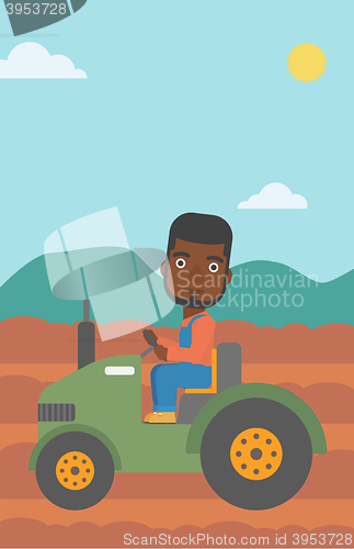 Image of Farmer driving tractor.