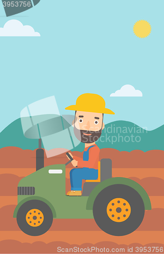 Image of Farmer driving tractor.