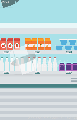 Image of Supermarket shelves with dairy products.