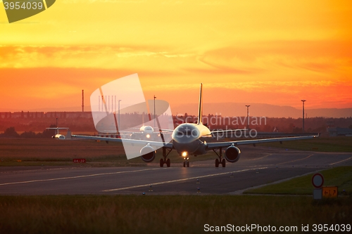 Image of Airport traffic at the sunset