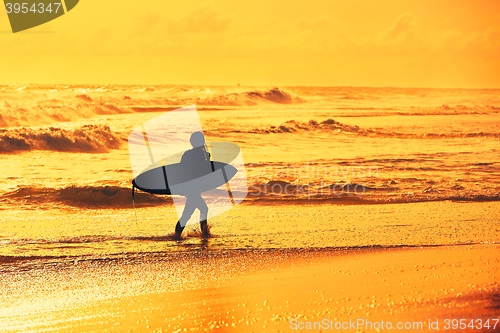 Image of Silhouette of the surfer girl