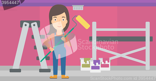 Image of Painter with paint roller.