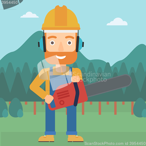 Image of Lumberjack with chainsaw.