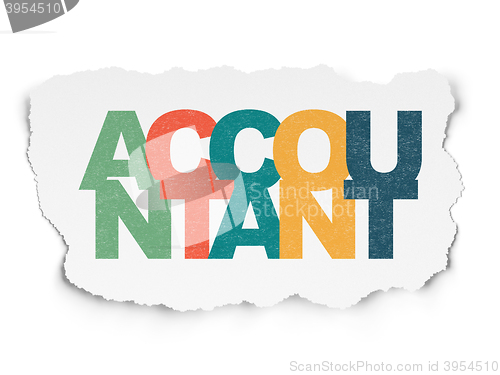 Image of Currency concept: Accountant on Torn Paper background