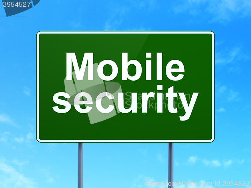 Image of Protection concept: Mobile Security on road sign background