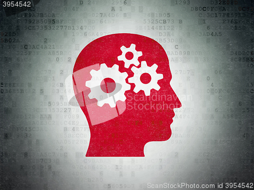 Image of Information concept: Head With Gears on Digital Data Paper background