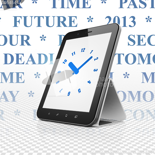 Image of Timeline concept: Tablet Computer with Clock on display