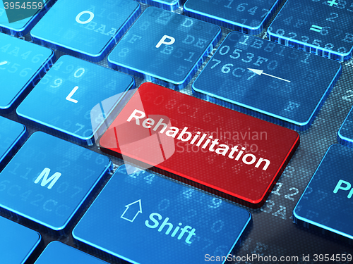 Image of Medicine concept: Rehabilitation on computer keyboard background
