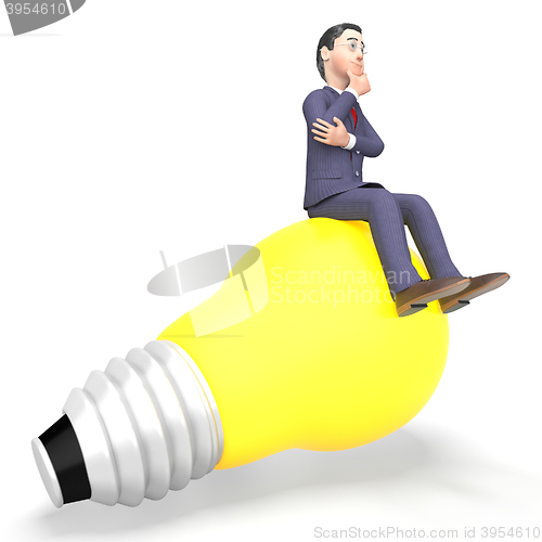 Image of Thinking Businessman Represents Light Bulb And Character 3d Rend