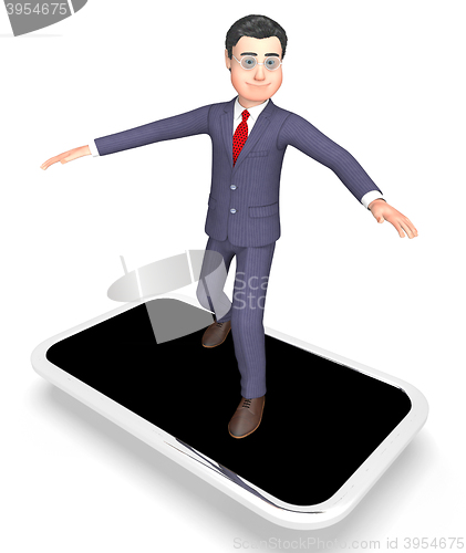 Image of Character Smartphone Indicates World Wide Web And Business 3d Re