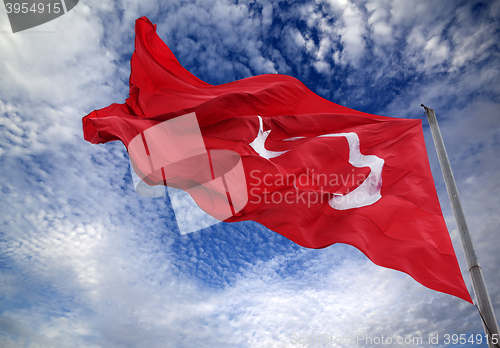 Image of Waving flag of Turkey with flagpole