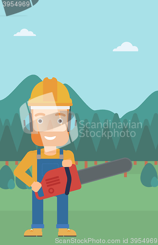 Image of Lumberjack with chainsaw.