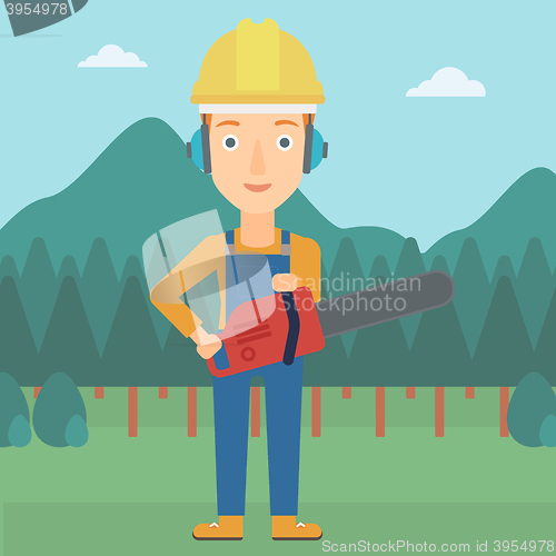 Image of Lumberjack with chainsaw.