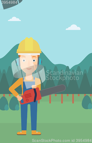 Image of Lumberjack with chainsaw.