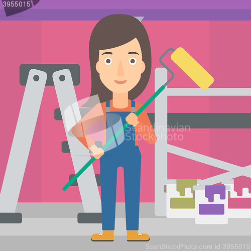 Image of Painter with paint roller.