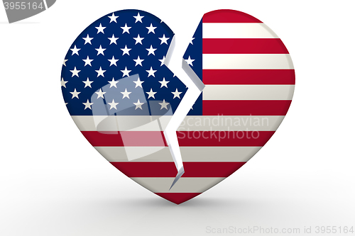 Image of Broken white heart shape with United States flag