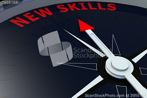 Image of Black compass with new skills word on it