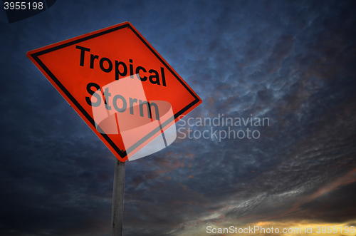 Image of Tropical Storm warning road sign