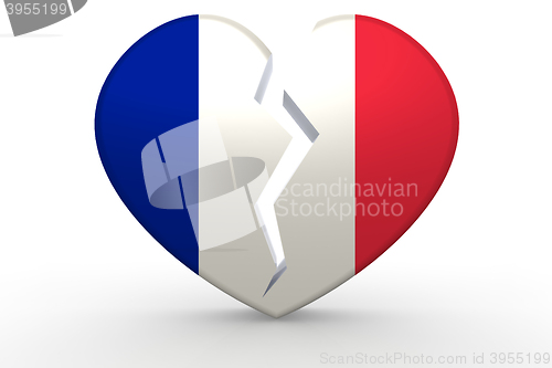 Image of Broken white heart shape with France flag