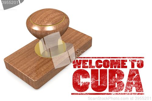 Image of Red rubber stamp with welcome to Cuba