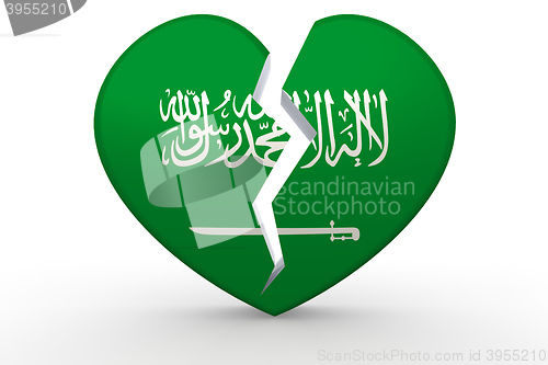 Image of Broken white heart shape with Saudi Arabia flag