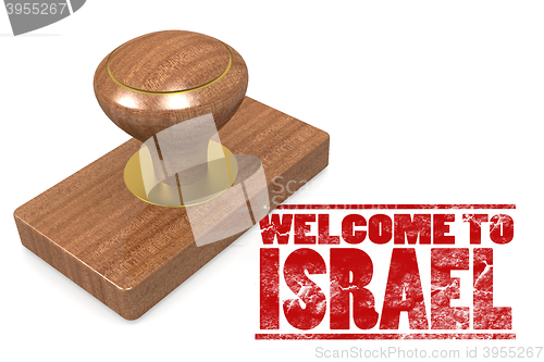 Image of Red rubber stamp with welcome to Israel