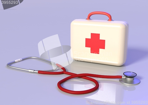 Image of First aid kit with stethoscope