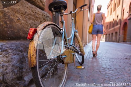 Image of Retro bycicle on old Italian street.