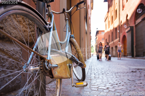 Image of Retro bycicle on old Italian street.